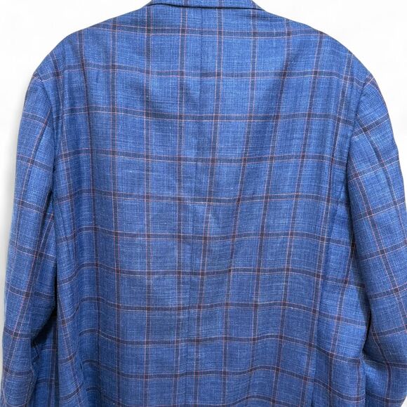 Canali Men's Blue Red Plaid Designer Kei Tailored Jacket Blazer - Picture 6 of 7